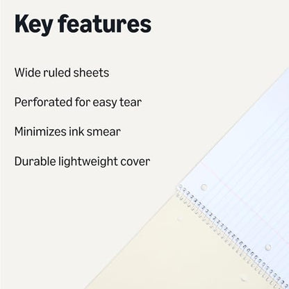 Amazon Basics Wide-Ruled Spiral Notebooks with Perforated Pages, 70 Sheets, 8" x 10.5", Light Blue, 2-Pack - color: Light Blue, style: Wide Ruled 2-pack