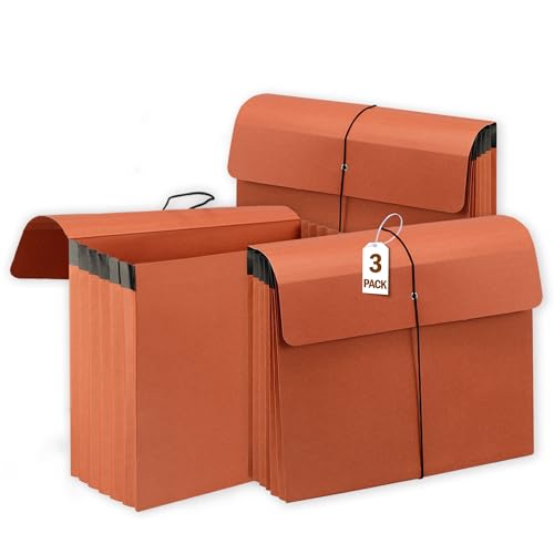 3 Packs Expanding File Pockets with Flap,Heavy Duty Expandable Folder Bag,Expanding File Folder, Elastic Cord Closure,Accordion File Organizer for Office,School,Home,Letter Size Kraft - size: 3 Packs