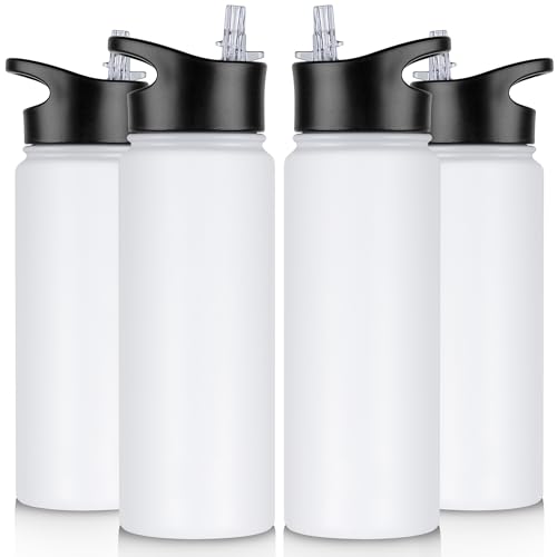 24 oz Insulated Water Bottle Bulk 4 Pack, Stainless Steel Sports Water Bottles with Straw Lid & Wide Mouth Lids, Double Walled Vacuum, Leak Proof, White - color: White, size: 24 Ounces-4