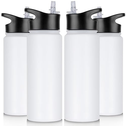 24 oz Insulated Water Bottle Bulk 4 Pack, Stainless Steel Sports Water Bottles with Straw Lid & Wide Mouth Lids, Double Walled Vacuum, Leak Proof, White - color: White, size: 24 Ounces-4
