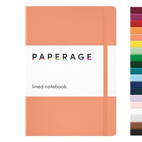 PAPERAGE Lined Journal Notebook, (Coral), 160 Pages, Medium 5.6 in x 8 in - 100 GSM Thick Paper – Hardcover Journaling Notebook for Work, School & Note Taking - color: Coral, style: A. Lined