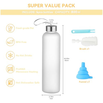 novelinks 4 Pack 27OZ Frosted Water Bottles with Stainless Steel Silver Lid,Leakproof Gym Bottles, Reusable Sport Water Jug for Fitness Camping Office - color: Frosted-27oz-4Pack