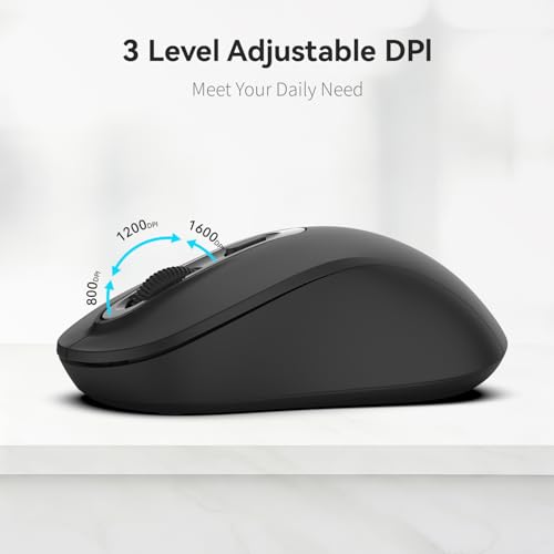 Wireless Mouse, 2026 New Model, Silent Click Ergonomic Design, Portable, 4 Buttons, Adjustable DPI (800/1200/1600), for Laptop/PC/Office (Black) - color: black