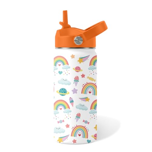 Rainbow Gifts for Girls - 16 oz Water Bottle with Straw Lid, Stainless Steel Insulated Bottle, Leak Proof, BPA-Free, Cartoon Water Bottles for School, Travel, Rainbow Children Birthday Gifts Cup(1pc) - color: Rainbow2, size: 16 Ounces