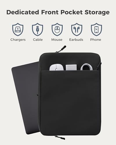 ProCase Laptop Sleeve 16" for MacBook Pro 16 Inch M5/M4/M3/M2/M1 | Slim Travel Sleeve with Soft Plush Lining & Large Front Pocket, Water-Resistant, Also Fit 15.6-16" HP Dell Lenovo ASUS Acer - color: Black, size: 16-inch