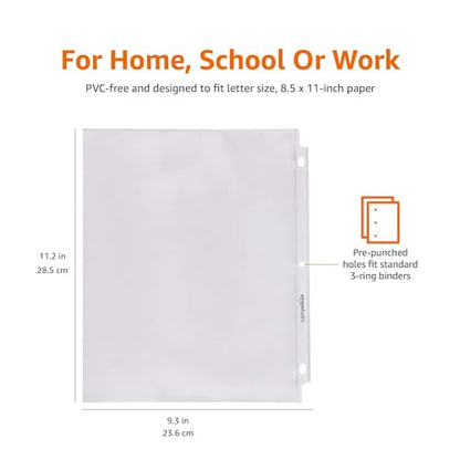 Amazon Basics Heavy Duty Non-Glare Sheet Protector for Documents, 3 Ring Binder, Top Loading, Letter Size, Clear, 500-Pack - size: 500 Pack, style: Non-glare Finish