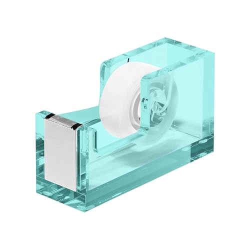 OfficeGoods Acrylic Tape Dispenser – Modern Desk Organizer for Office Supplies, Heavy Duty Refillable Tape Holder for Home and School Crafting, Stylish Desktop Accessory for Gift Wrapping, Green - color: Green