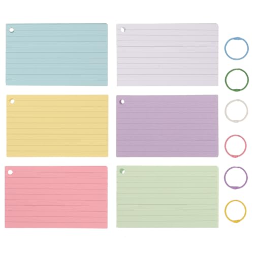 Cabilock Multi-purpose Blank Note Cards with Binder Ring Lined Index Cards Flash Cards Blank for English Learning and Memory Improvement