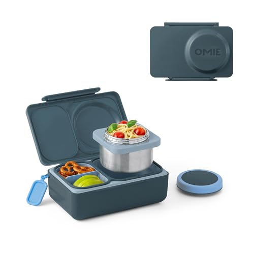 Omie OmieBox UP bento Box for Kids | Insulated Lunch Box | Leak Proof Vacuum Insulated Thermal Food jar | Cooler ice Pack | 2 Compartments (Graphite) - color: Graphite