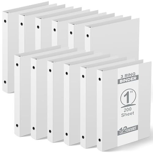 Henoyso 12 Pcs Plastic Flexible 1 Inch Mini 3 Ring Binders Fits 5.5" x 8.5" Paper, Holds(Capacity 200 Sheets), Three Round Rings Small White A5 Binders Bulk for School, Office Use, Photo Album - color: White, size: 1 Inch