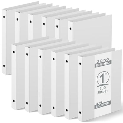 Henoyso 12 Pcs Plastic Flexible 1 Inch Mini 3 Ring Binders Fits 5.5" x 8.5" Paper, Holds(Capacity 200 Sheets), Three Round Rings Small White A5 Binders Bulk for School, Office Use, Photo Album - color: White, size: 1 Inch