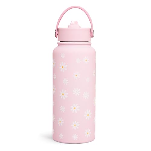 SANDJEST Daisy Water Bottle Stainless Steel 32oz Insulated with Lid, Flower Water Bottles Gifts for Women Girls Friends Teens Birthday Christmas - color: Daisy