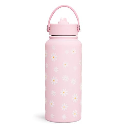 SANDJEST Daisy Water Bottle Stainless Steel 32oz Insulated with Lid, Flower Water Bottles Gifts for Women Girls Friends Teens Birthday Christmas - color: Daisy