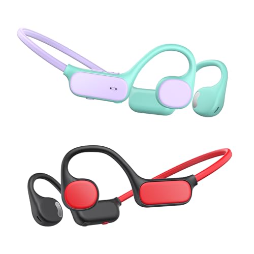 iClever Kids Headphones, Bluetooth 5.4 Air Conduction Open Ear Headphones, Safe Volume 74&85 dBA, Clear Audio, 360° Bending, Ultra-Light Comfortable Kids Bluetooth Headphones for iPad/Outdoor/Sports - color: Red & Purple
