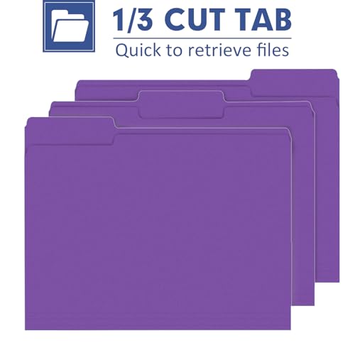 File Folder, PANDRI 120 Pack File Folder, 1/3 Cut Tab, Letter Size, Filing Folder for Office School Business, Purple - color: Purple