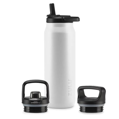 ZULU Base 40oz Stainless Steel Water Bottle with 3 Lids- Straw, Chug, Twist | Double Walled and Vacuum Insulated Metal Thermos | For Gym, Outdoor | Built in Carry Loop, Dishwasher Safe, White - color: White, style: 40oz