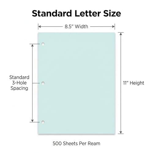 Copy Printing and Writing Colored Paper, 20 Pound - 75 Gsm, 3 Hole Punch, 500 Sheets per Ream. (Blue) - color: Blue