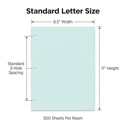 Copy Printing and Writing Colored Paper, 20 Pound - 75 Gsm, 3 Hole Punch, 500 Sheets per Ream. (Blue) - color: Blue
