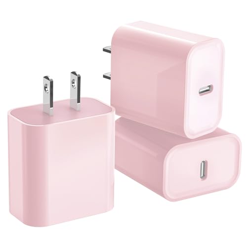 3Pack iPhone 16/15 Charge Block,USB C Charger, Pink Charger Adapter,Quick Fast Charger PD Adapter Plug 20W Power Delivery Type C Fast Charging Block for iPhone 16/15/14/13/12,iPad Pro/Air/Mini/AirPods - color: Pink