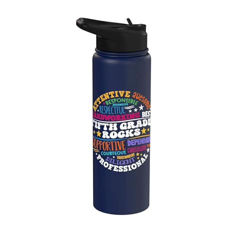 Fifth Grade Rocks Teacher Student - 5th Grade Back to School Stainless Steel Insulated Water Bottle - color: Navy Blue