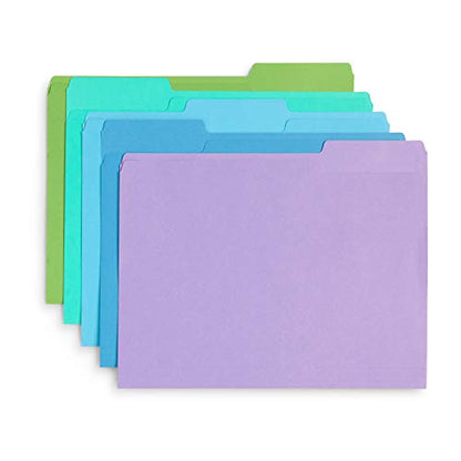 Blue Summit Supplies 100 File Folders, Letter Size, 1/3 Cut, Ocean Tones | Durable 11pt, 1/3 cut top tab, blue and green ocean tones, for office, school, and home filing - color: Ocean Tone
