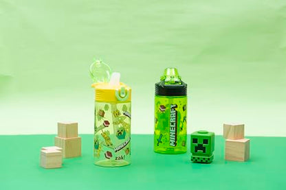 Zak Designs Minecraft Sage Kids Water Bottle For School or Travel, 16oz Durable Plastic Water Bottle With Straw, Handle, and Leak-Proof, Pop-Up Spout Cover, 2-Pack Set (Creeper) - color: Minecraft (Creeper)