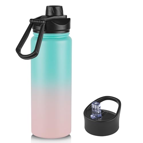 24oz Insulated Water Bottle with Straw Lid, Stainless Steel Metal Water Bottle with Straw & Wide Mouth Lid, Double Wall Vacuum Water Bottle for Hiking Camping, Bubble Gum 1 Pack - color: Bubble Gum, size: 24 Ounces