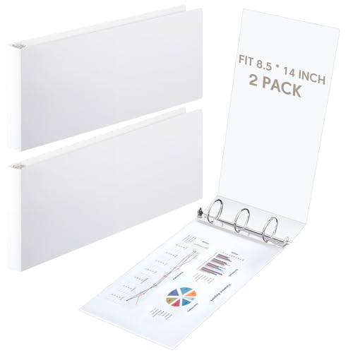 2 Pcs 8.5'' x 14'' Landscape 3 Ring Legal Size Binders 1.5 Inch Round Ring Binders Heavy Duty Economy Holds 8.5 '' x 14'' Paper for Artwork Blueprints, Office, Home, Work Places(White) - color: White, size: 1.5 Inch