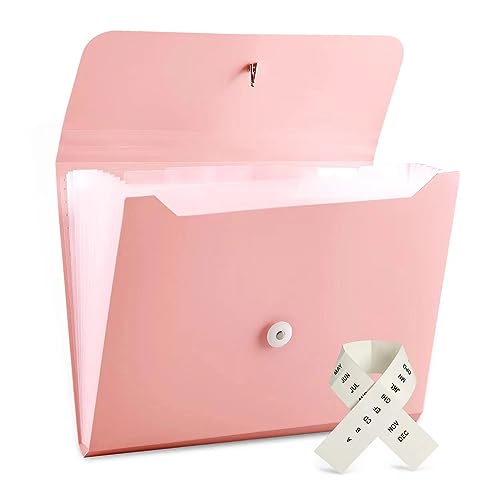 Nicfaec Expanding File Folder with 13 Pockets, 8.2in x 11in, Pink - color: 1pcs-pink