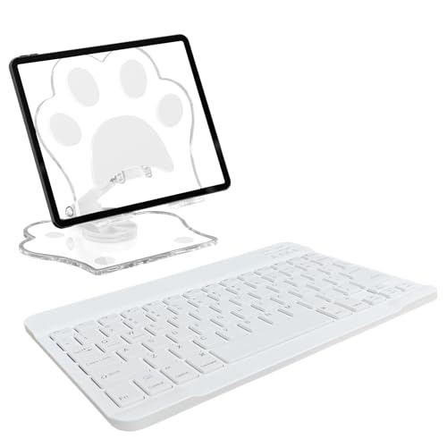 for Bluetooth Keyboard, Cute Tablet Stand Adjustable Adjustable & Foldable, Wireless Rechargeable Keyboard for iPad, iPad Pro/Mini/Air, Samsung Xiaomi Tablets, etc - White - color: A-Keyboard-White