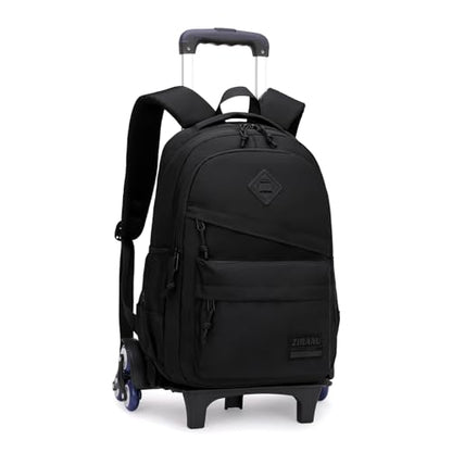 Rolling Backpack for Boys Girls School BookBag with Wheels Kids Luggage Trolley Back Pack on Wheels Elementary Travel Bag - color: Black Six Wheels, size: 6 Wheels