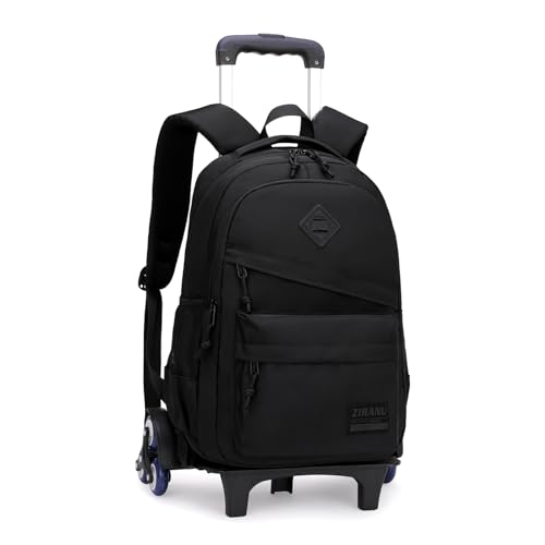 Rolling Backpack for Boys Girls School BookBag with Wheels Kids Luggage Trolley Back Pack on Wheels Elementary Travel Bag - color: Black Six Wheels, size: 6 Wheels
