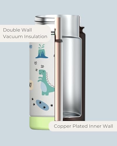Hippypotamus Kids Water Bottle - Stainless Steel Vacuum Insulated -12 oz - Leak Proof Straw Lid & Soft Spout For Toddlers & Kids (Green Dinosaur) - color: Green Dinosaur