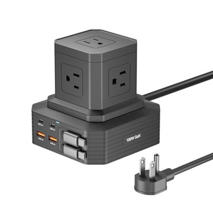 Charging Station (100W), 11-in-1 USB C Power Strip with Surge Protection, 6.6Ft Extension Cord, 4 USB C and 2 USB A Ports, 5 AC Outlets for Home Office Dorm Room - size: Retractable-Deck