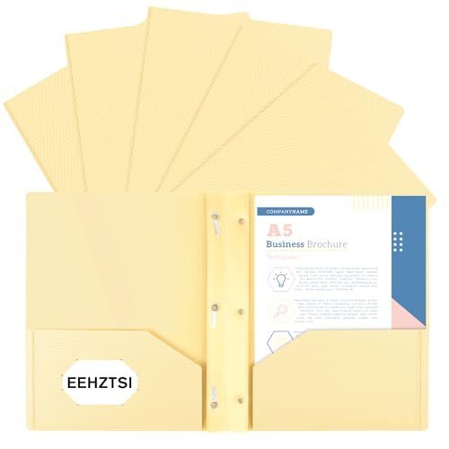 6-Pack Plastic andPockets and Prongs,2-Pocket and3 Fasteners, Pastel Folders Holds 8-1/2" x 11" Paper for School/Office/Home, Yellow - color: Light Yellow, size: 6-Pack