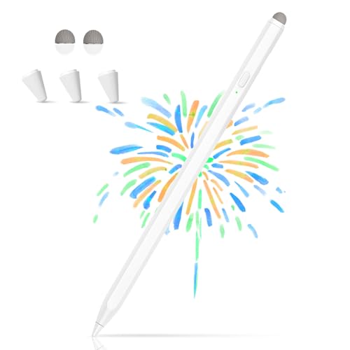 2-in-1 Stylus, Stylus Pen for iPad, Stylus Pen for Touchscreen Suitable for iPad/iPhone/Samsung/Android Smartphone and Tablets, Compatible with All Touchscreen (White) - color: White