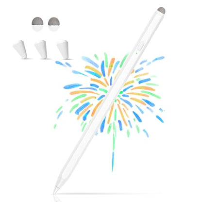 2-in-1 Stylus, Stylus Pen for iPad, Stylus Pen for Touchscreen Suitable for iPad/iPhone/Samsung/Android Smartphone and Tablets, Compatible with All Touchscreen (White) - color: White