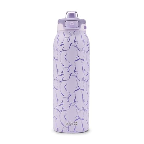 Ello Pop & Fill Insulated Stainless Steel Water Bottle with Quick Fill Lid, Leakproof Locking, Sip or Chug Spout, BPA-Free, Double Wall Vacuum Insulated for Sports, Travel & School- 22oz / 32oz / 40oz - color: Take a Bow, style: 32oz