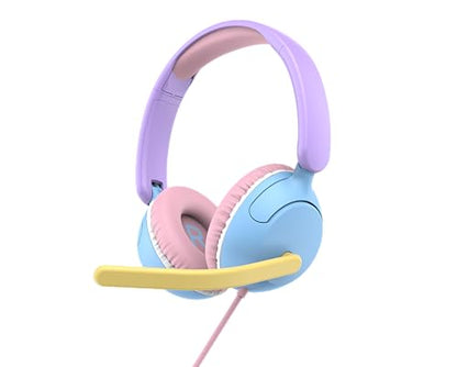 myFirst CareBuds Link W2 Kids Wired Headphones with Microphone, 85dB Volume Limit, 3.5mm On-Ear Headset, Foldable Lightweight Headphones with Rotatable Boom Mic (Cotton Candy Mix) - color: Cotton Candy Mix