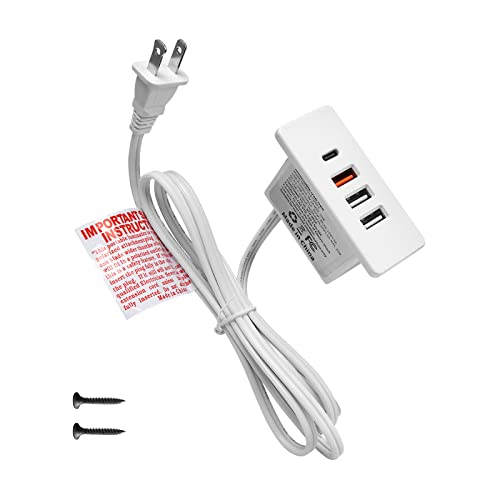 Powered USB C Hub Socket Recessed USB C Power Strip Outlet with Fast Charge 4 USB Ports 20W Mounted into Bed Desk Table Sofa (White) - color: White