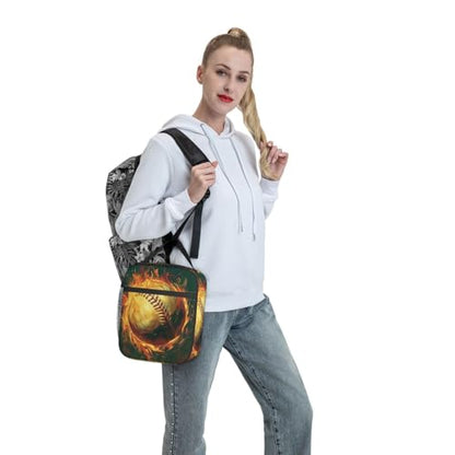 Baseball Lunch Box for Kids Aldults, Cool Sport Style Reusable Thermal Insulation Cooler Tote Bags, Flaming Fire Ball Insulated Bag for Student, School Picnic Camping Travel, Gifts - color: Baseball01