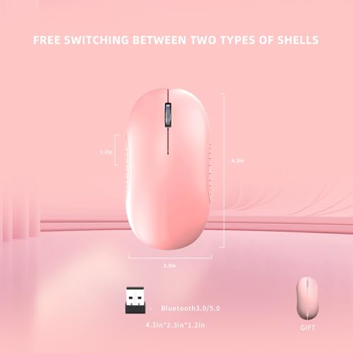 ONE-UP Wireless Mouse, 2.4G, Bluetooth5.0/3.0, Sound and Quiet Click, USB Nano Receiver, for Laptop, Chromebook, PC, Mac, Windows (Pink)