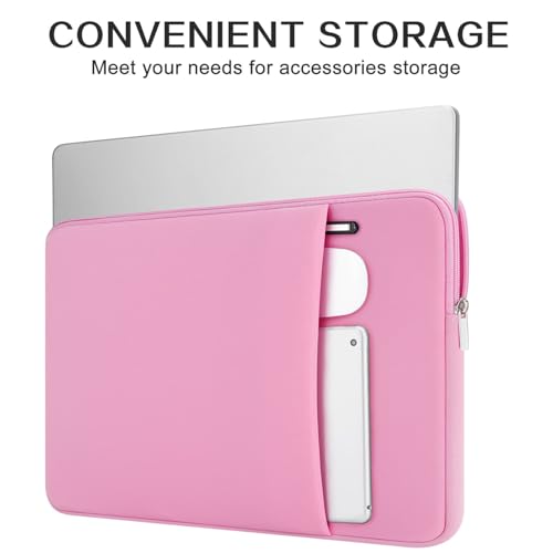 RAINYEAR 14 Inch Laptop Sleeve Case with Front Pocket & Accessories Pouch, Protective Soft Lining Padded Cover Compatible with 14" Notebook Computer Chromebook (Pink, Upgraded Version) - color: Pink (Upgraded Version), size: 14"