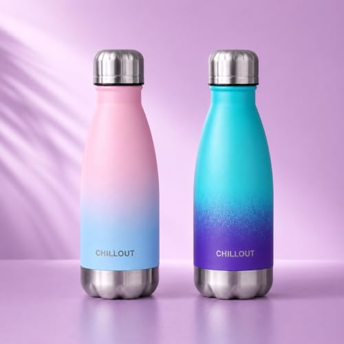 CHILLOUT LIFE 12oz Kids Insulated Stainless Steel Water Bottle, Leak Proof | Small Metal Water Bottle, Keeps Drinks Cold 24H & Hot 12H, Leak-Proof Screw Lid, Perfect for School, Travel & Sports - color: Caribbean Lily