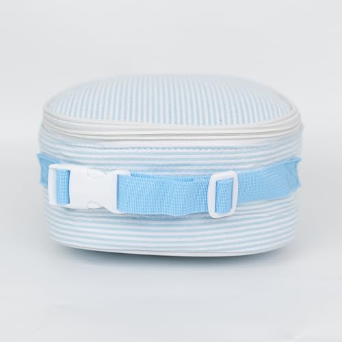 MT WORLD Personalized Lunch Bag Tote Custom Embroidery Name Reusable Seersucker Stripe Pattern Insulated Lunch Box - color: Aqua