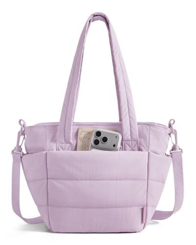 BAGSMART Lunch Bag Women Small Insulated Tote with Lunch Compartment Quilted Lightweight Puffy Tote Bag for Work, Travel, Outdoor, Lavender Purple - color: Lavender Purple