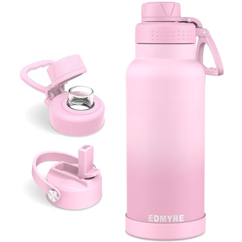 40 oz Stainless Steel Water Bottle with Straw Lid & Twist Lid, Insulated water bottle for men & women with Silicone Boot, Leakproof, Keeps Cold 24H / Hot 12H, Wide Mouth for Gym, Travel, Sports, Gym - color: Soft Rose Pink, size: 40 Ounces