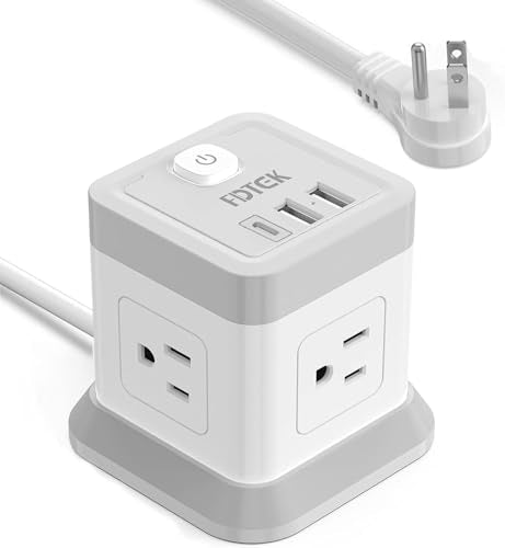 Power Strip with USB C, FDTEK Desktop Power Cube Strip, 10 FT Extension Cord with 4 Outlets and 3 USB, Compact Power Strips Tower for Travel Home Office Cruise Ship ETL Listed - color: White, size: 10FT