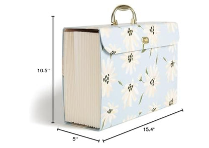 U Brands Expanding 19 Pocket Fashion File Folder, Blue Gilded Spring, 15.4” x 10.5”