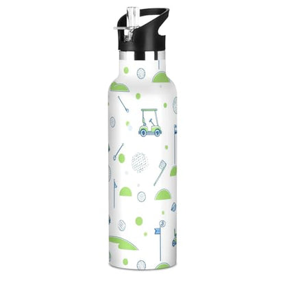 Insulated Water Bottle with Straw Golf Pattern Sports 20 Oz Kids Stainless Steel Water Flask Sports Travel Mug for Boys Girls - color: Multi10